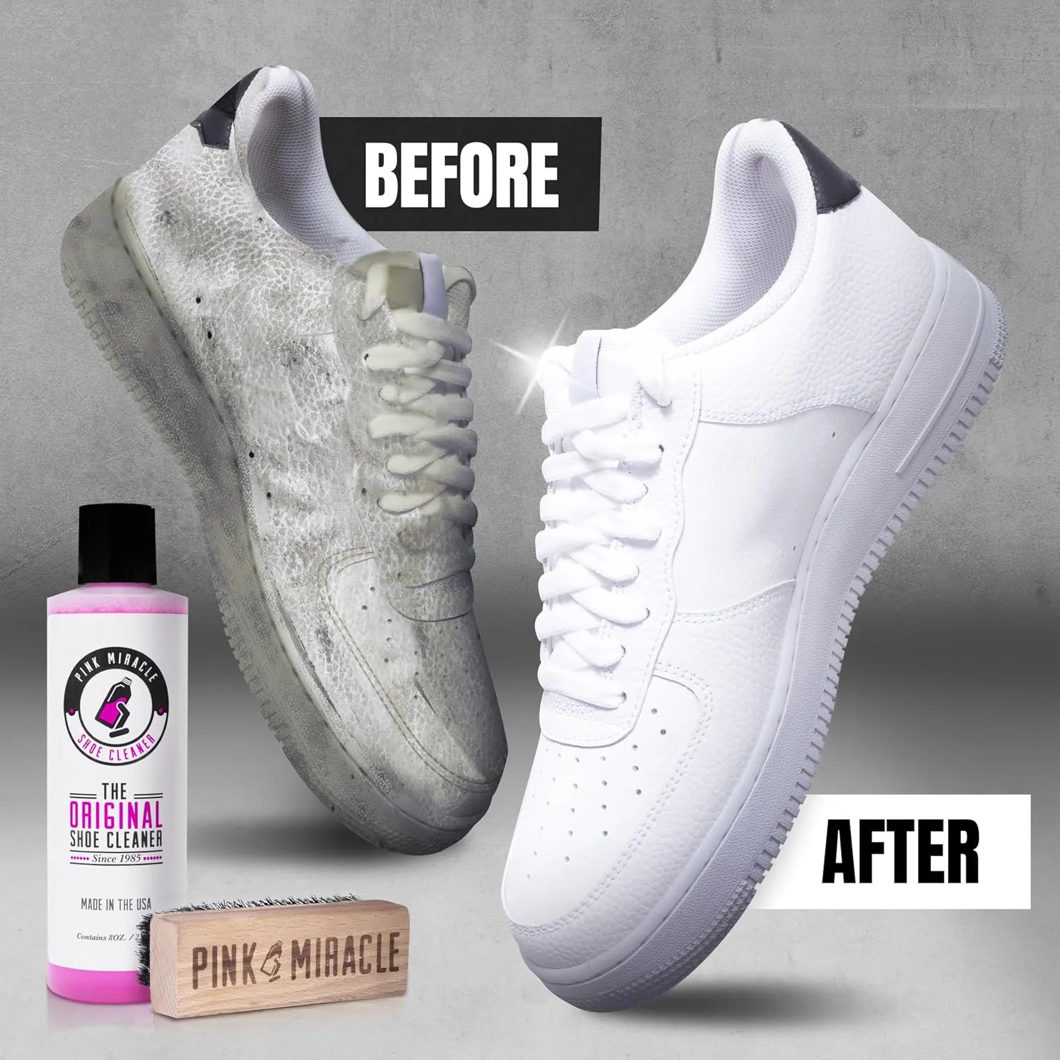 Pink Miracle Shoe Cleaner Kit with Bottle and Brush For Fabric Cleaner For Leather, Whites, Suede and Nubuck Sneakers