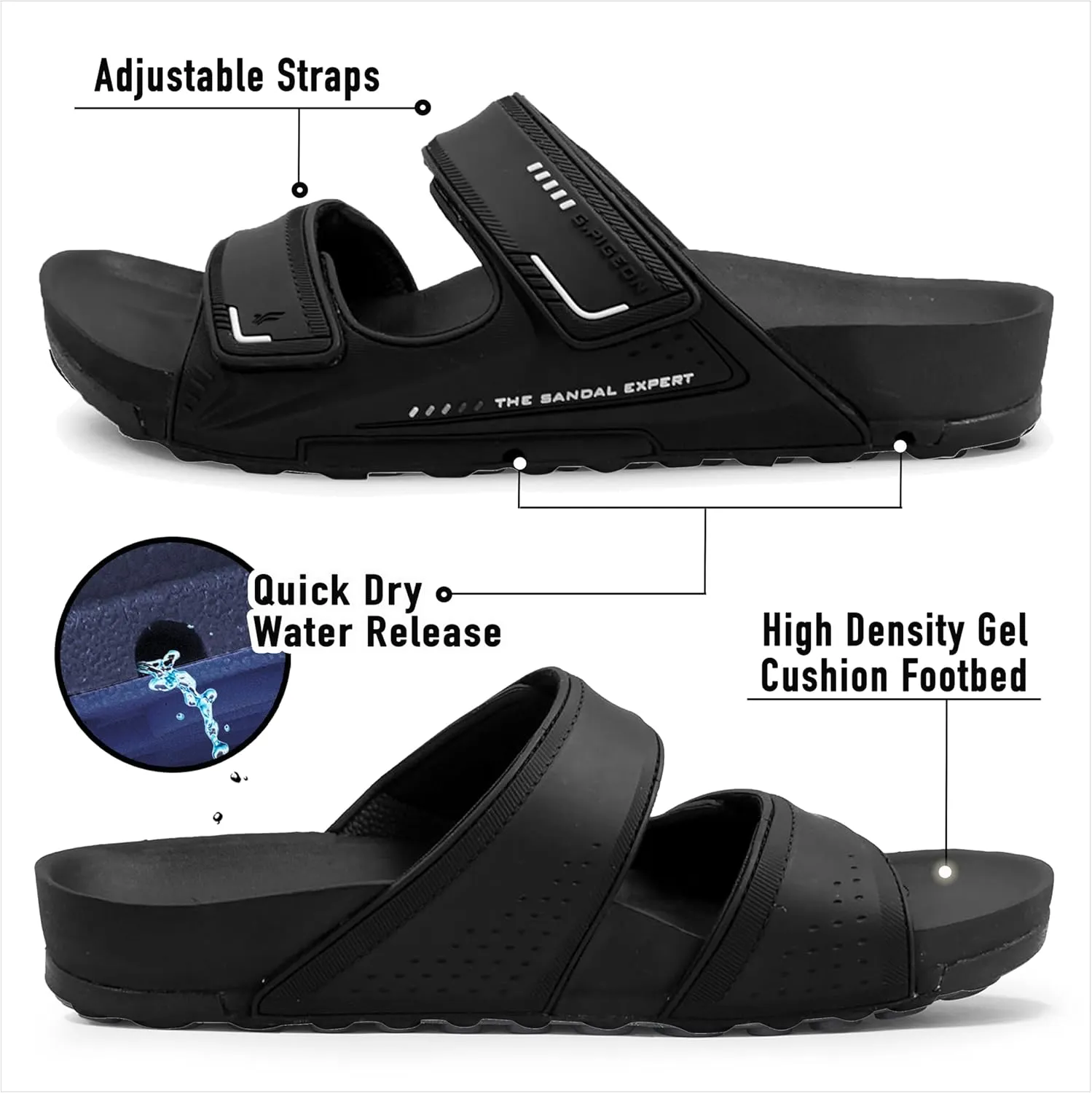 PIRO Unisex Orthoheel High Density Gel Slide Sandals Water Release Sole