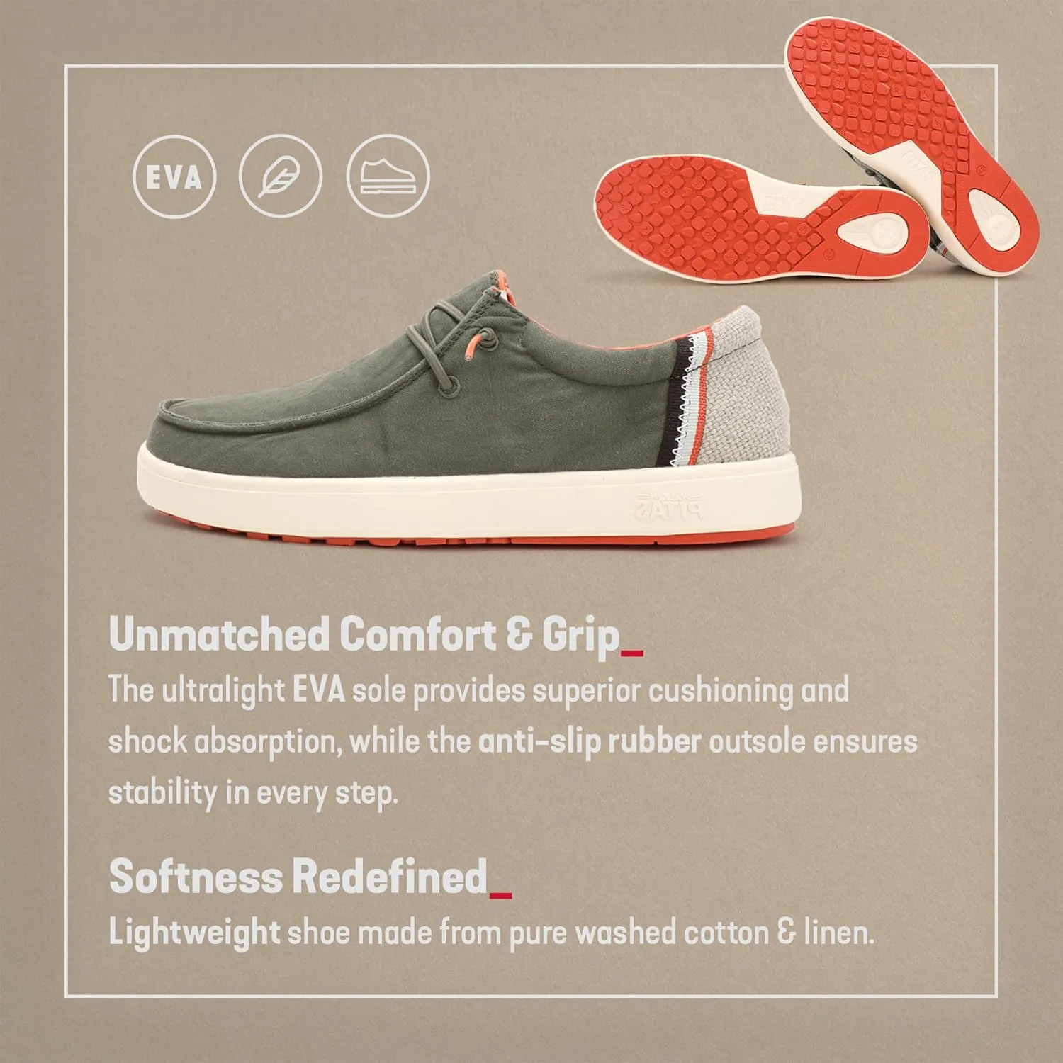 PITAS Men's Cana Slip-On Boat Shoes | Casual Loafers for Men | Comfortable & Lightweight Slip On Shoes | Khaki