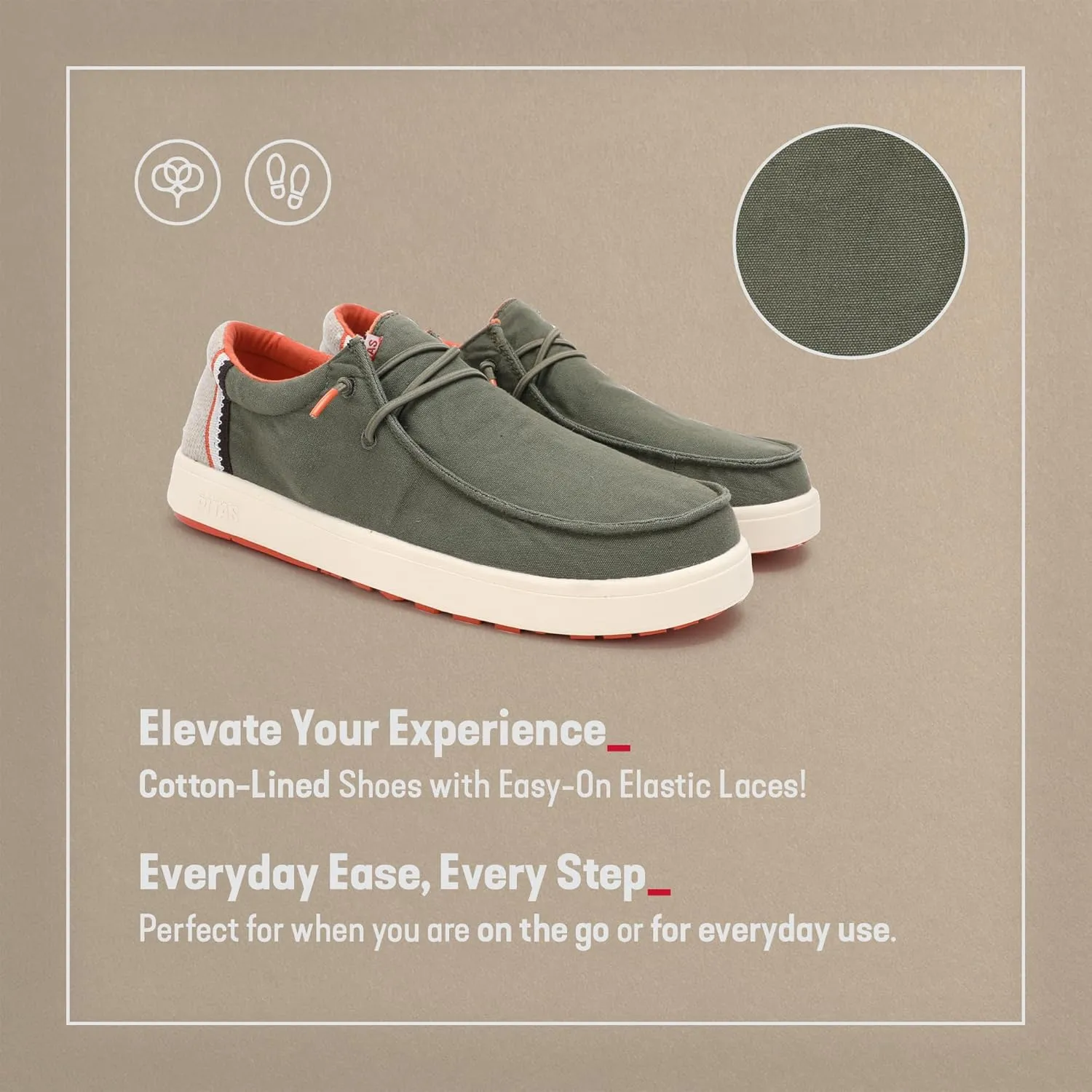 PITAS Men's Cana Slip-On Boat Shoes | Casual Loafers for Men | Comfortable & Lightweight Slip On Shoes | Khaki