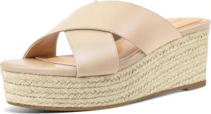 PIZZ ANNU Women's Misty Criss Cross Platform Wedge Sandals Open Toe Espadrille Heels Sandals for Casual Summer Slide Shoes