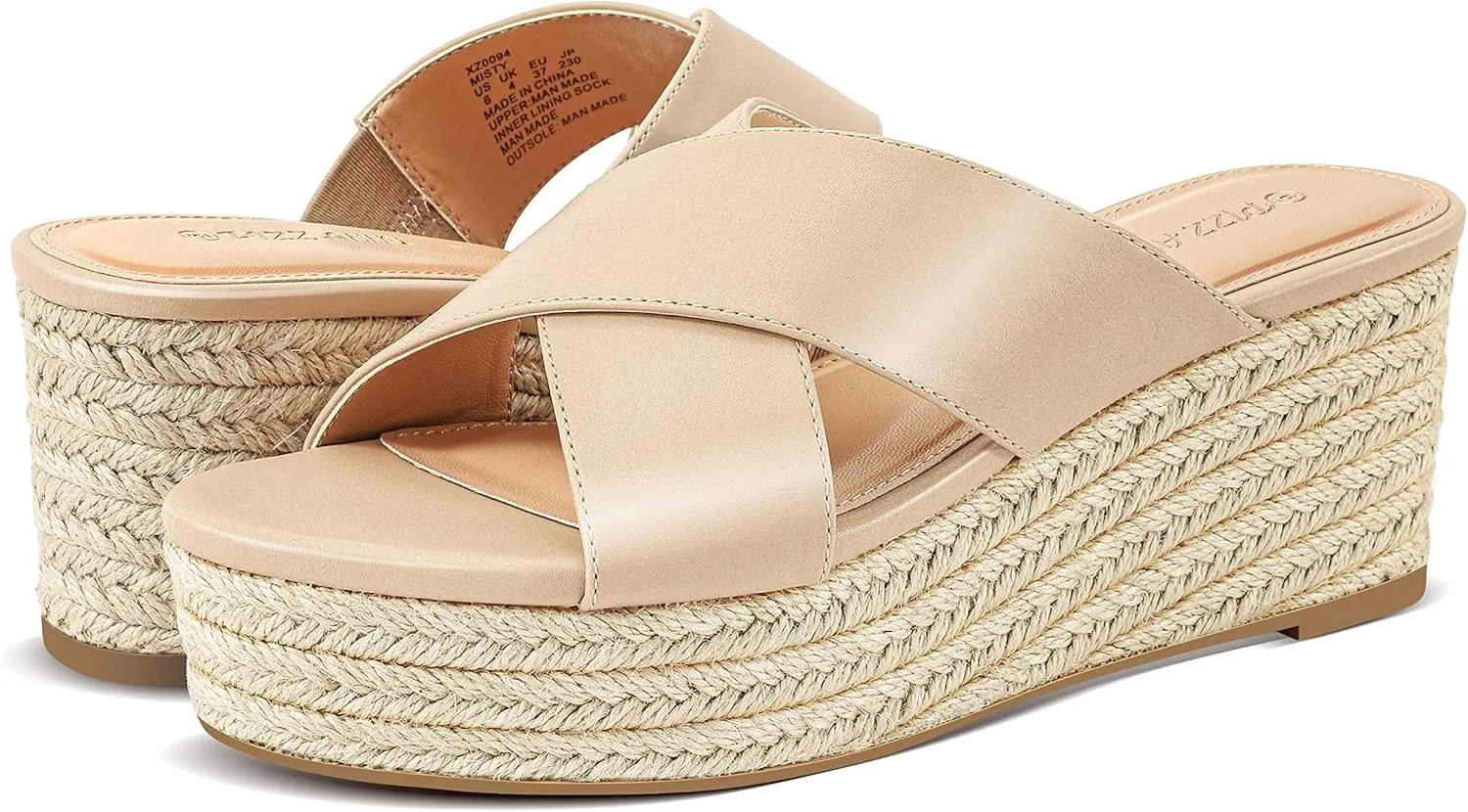 PIZZ ANNU Women's Misty Criss Cross Platform Wedge Sandals Open Toe Espadrille Heels Sandals for Casual Summer Slide Shoes