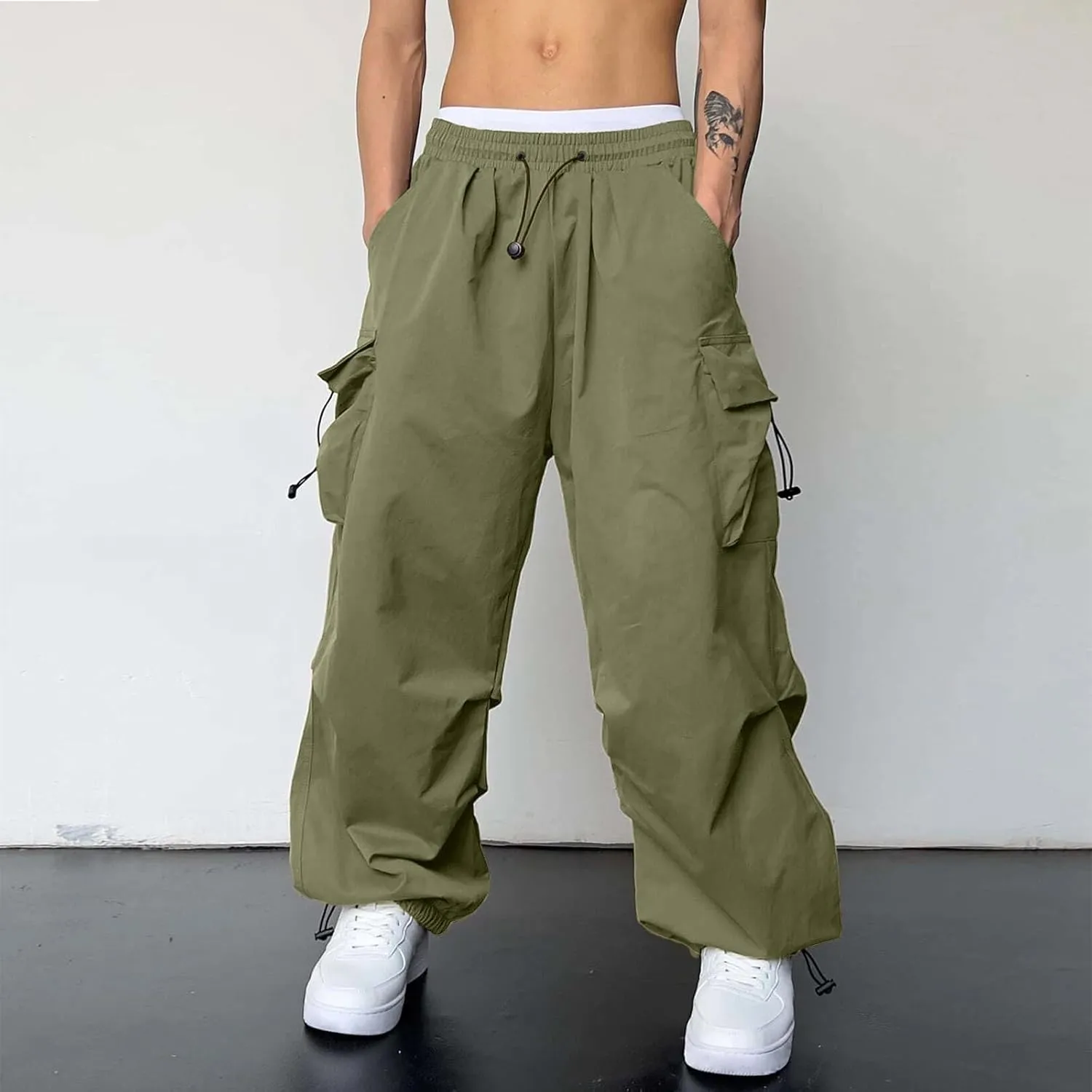 Plus Size Cargo Pant Men Stretchy Casual Joggers Elastic Waist Hiking Pant with Multiple Pockets
