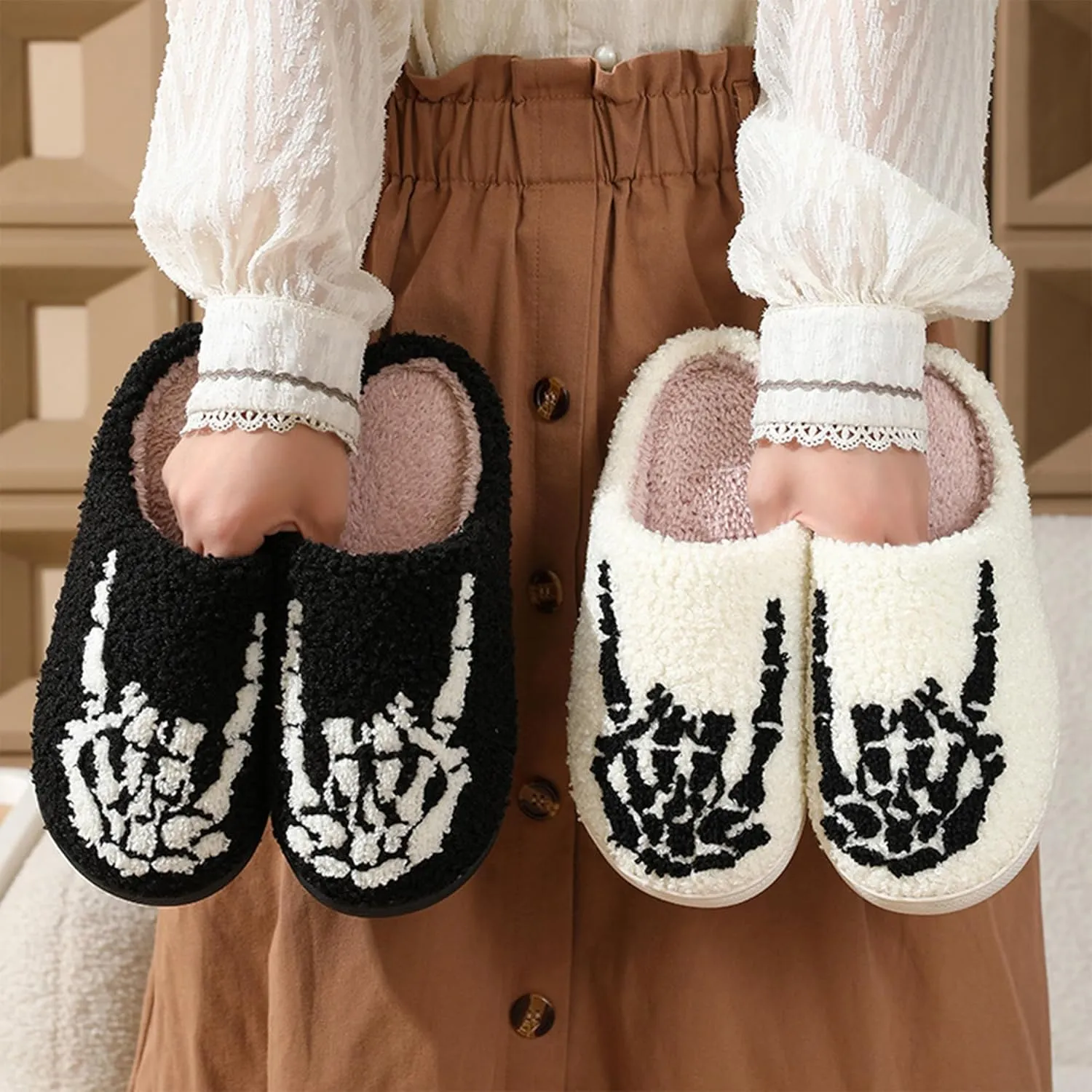 Plush Slippers for Women and Men - Cozy Indoor Slip-On House Shoes - Soft Winter Cotton Slippers with Cute Designs