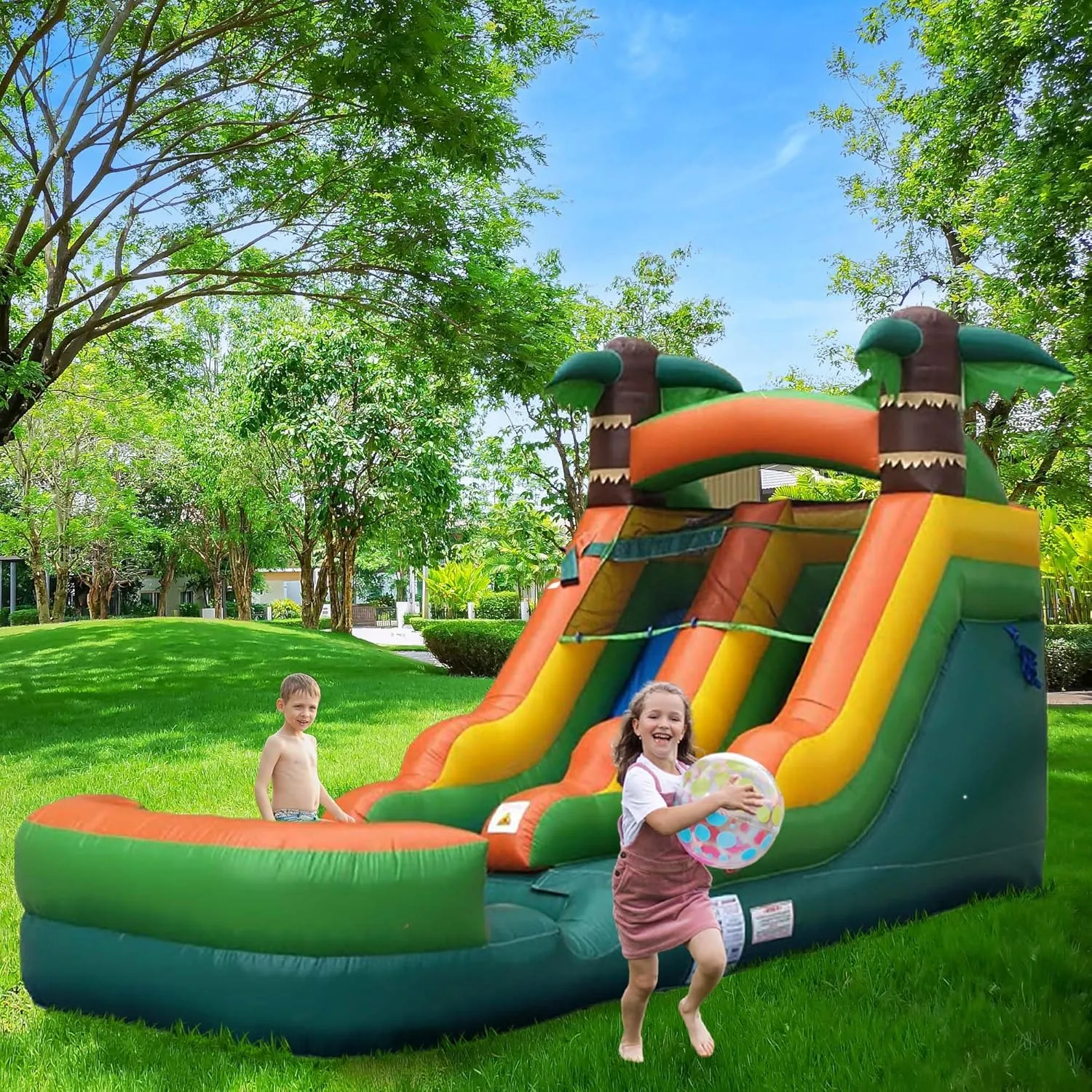 Pogo Bounce House Inflatable Water Slide for Kids & Toddlers with Inflatable Pool, Backyard, Park Commercial Use, Outdoor Water Play, Includes Blower Stakes, Splash Pool & Storage Bag, 21' x 9' - 12'