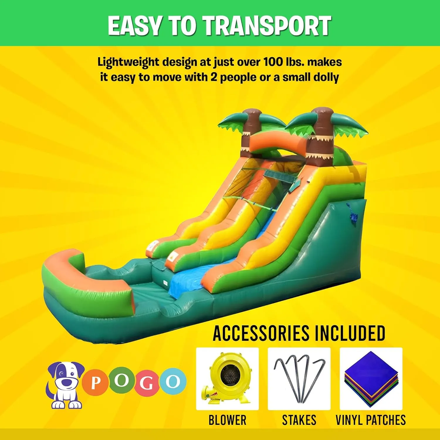 Pogo Bounce House Inflatable Water Slide for Kids & Toddlers with Inflatable Pool, Backyard, Park Commercial Use, Outdoor Water Play, Includes Blower Stakes, Splash Pool & Storage Bag, 21' x 9' - 12'