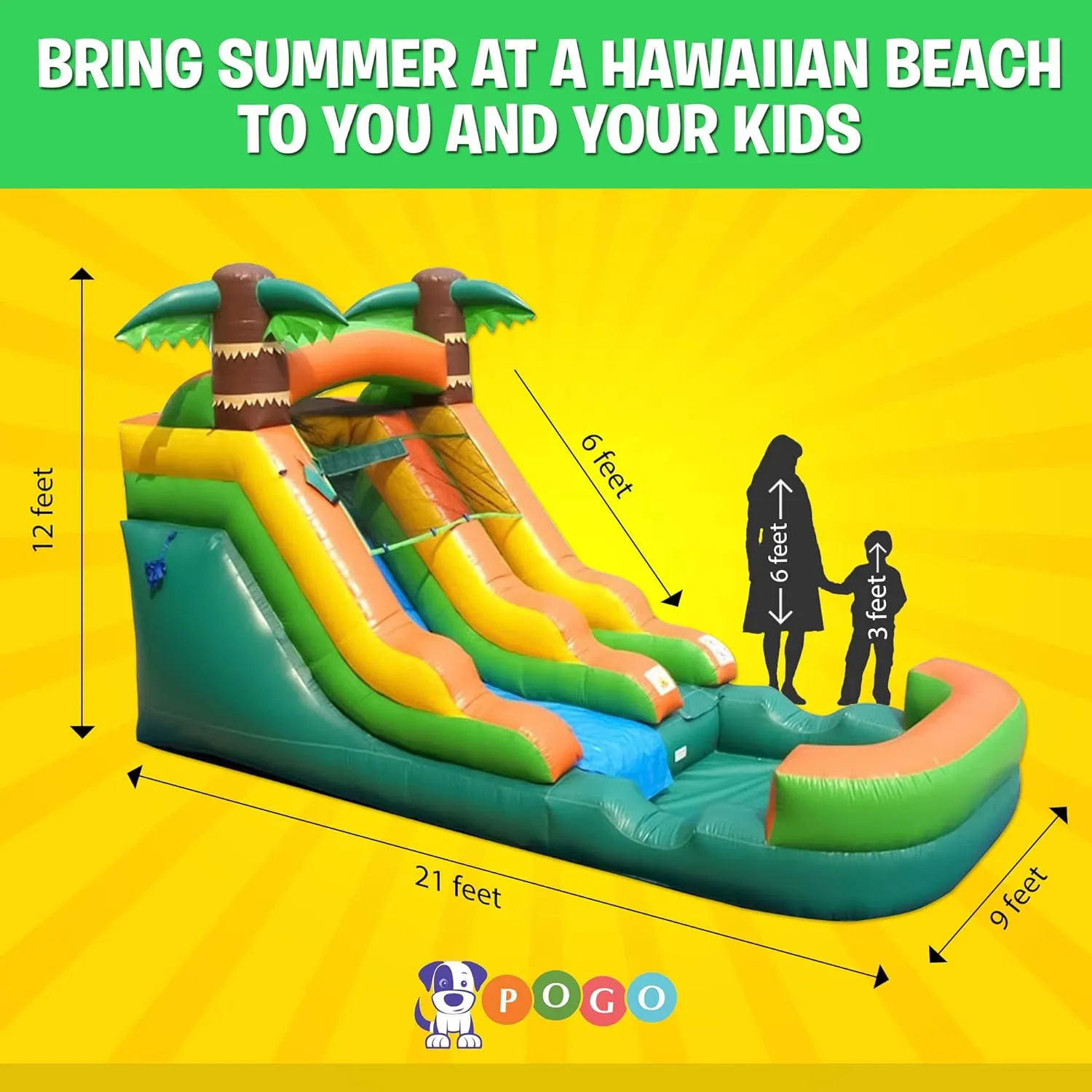 Pogo Bounce House Inflatable Water Slide for Kids & Toddlers with Inflatable Pool, Backyard, Park Commercial Use, Outdoor Water Play, Includes Blower Stakes, Splash Pool & Storage Bag, 21' x 9' - 12'
