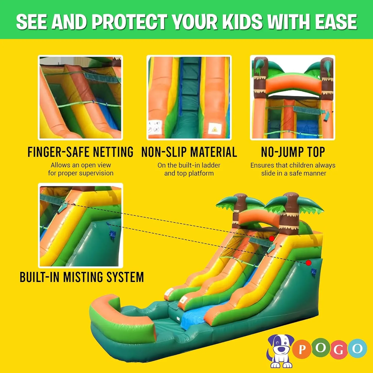 Pogo Bounce House Inflatable Water Slide for Kids & Toddlers with Inflatable Pool, Backyard, Park Commercial Use, Outdoor Water Play, Includes Blower Stakes, Splash Pool & Storage Bag, 21' x 9' - 12'