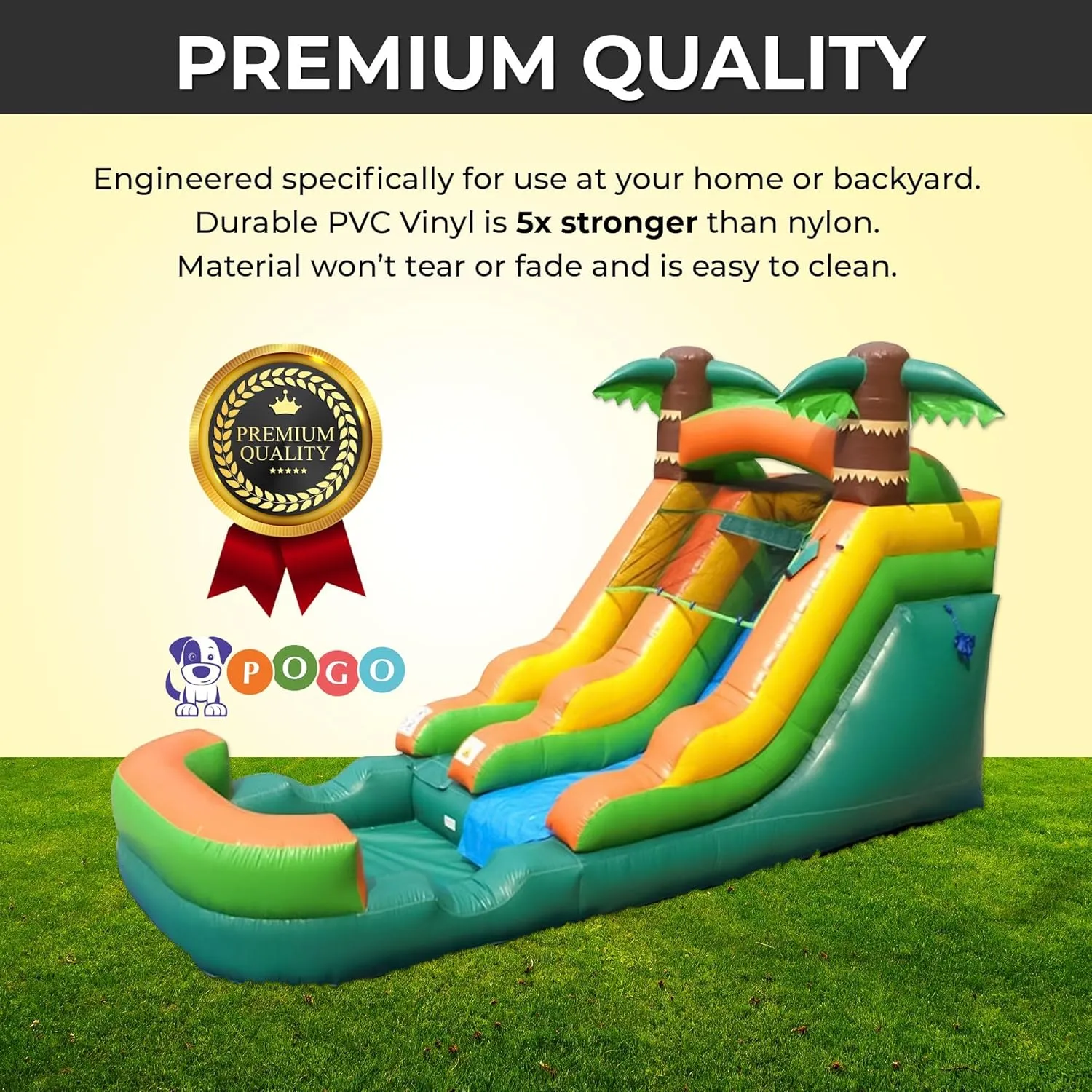 Pogo Bounce House Inflatable Water Slide for Kids & Toddlers with Inflatable Pool, Backyard, Park Commercial Use, Outdoor Water Play, Includes Blower Stakes, Splash Pool & Storage Bag, 21' x 9' - 12'