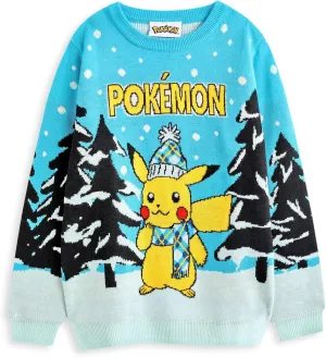 Pokemon Kids Christmas Jumper | Style Options Festive Holiday Pikachu Long Sleeve Knitted Warm Sweater for Children