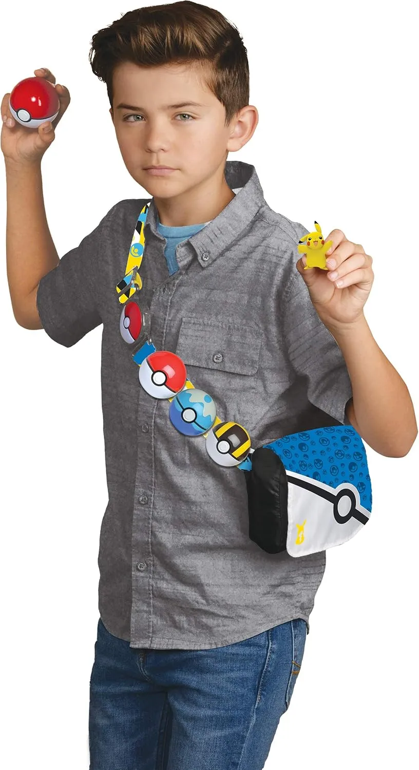 Pokémon Bandolier Set - Features a 2-Inch Pikachu Figure, 2 Clip ‘N’ Go Poke Balls/Belt, and a Carrying Bag - Folds Out Into Battle Mat for 2 Figures