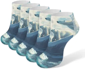 Polar Bears Ice Floes Arctic Ocean Ankle No Show Socks Soft Loafer Socks Low Cut Non Slip Flat Sock 5 PC