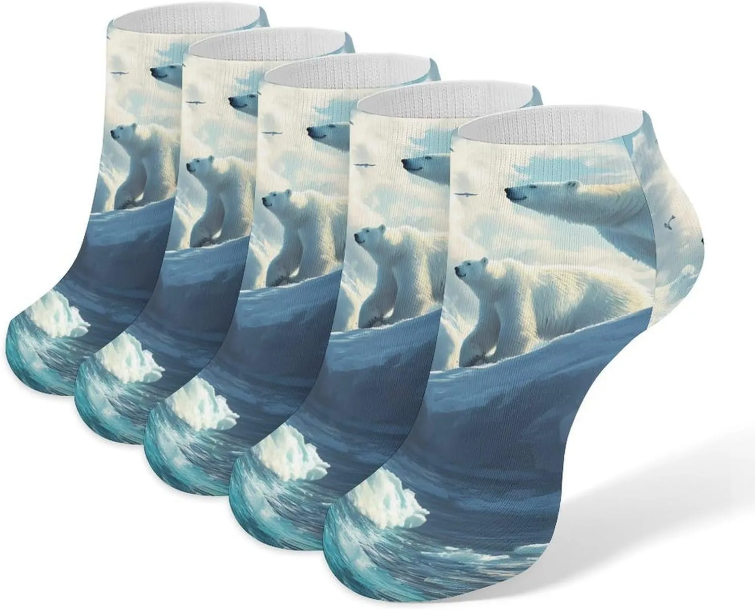 Polar Bears Ice Floes Arctic Ocean Ankle No Show Socks Soft Loafer Socks Low Cut Non Slip Flat Sock 5 PC