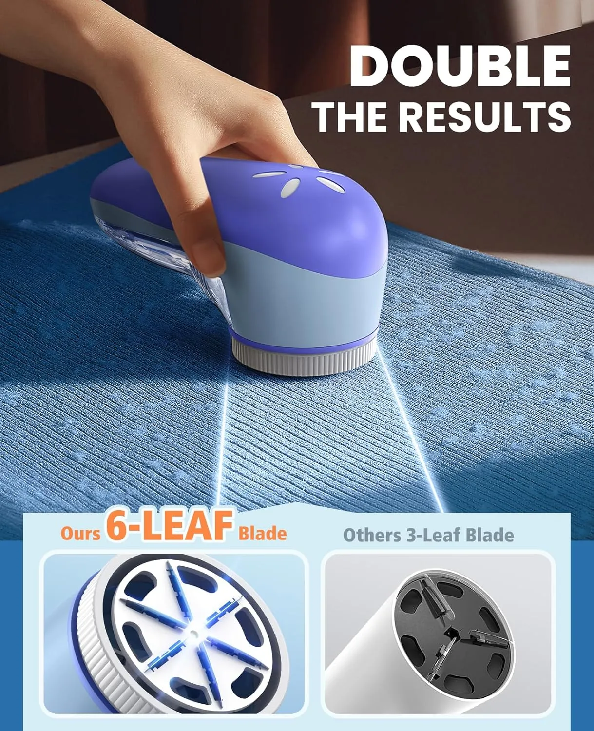POPCHOSE Fabric Shaver, Lint Remover for Clothes, Electric Lint Shaver with 6-Leaf Blades, Sweater Shavers to Remove Pilling for Clothing, Couch, Furniture, Fuzz, Lint Ball, Bobbles, Bluish-Purple