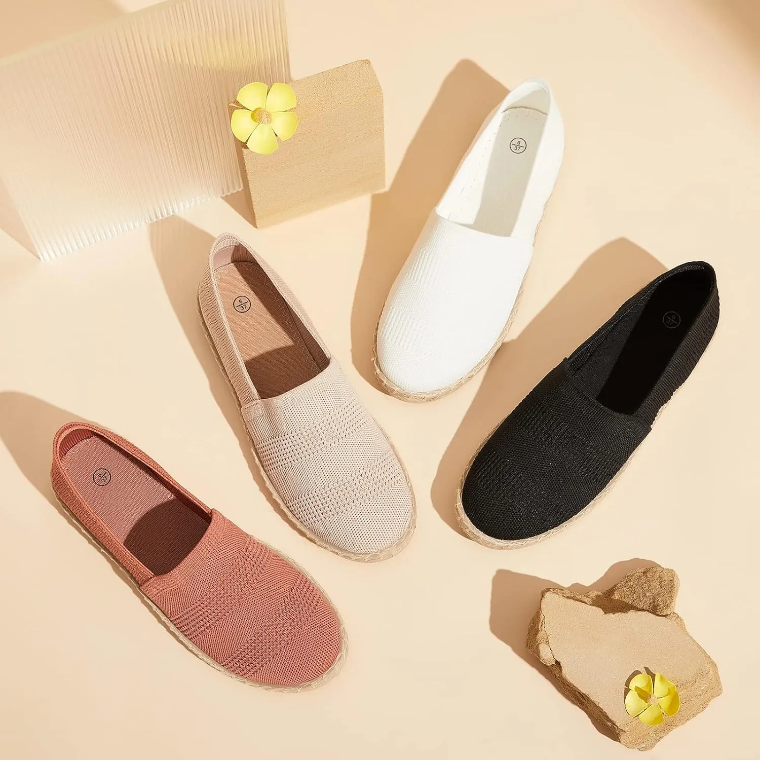 POVOGER Women's Black Flats Mesh Slip On Shoes Breathable Loafers Espadrilles Flats Soft Womens Casual Shoes