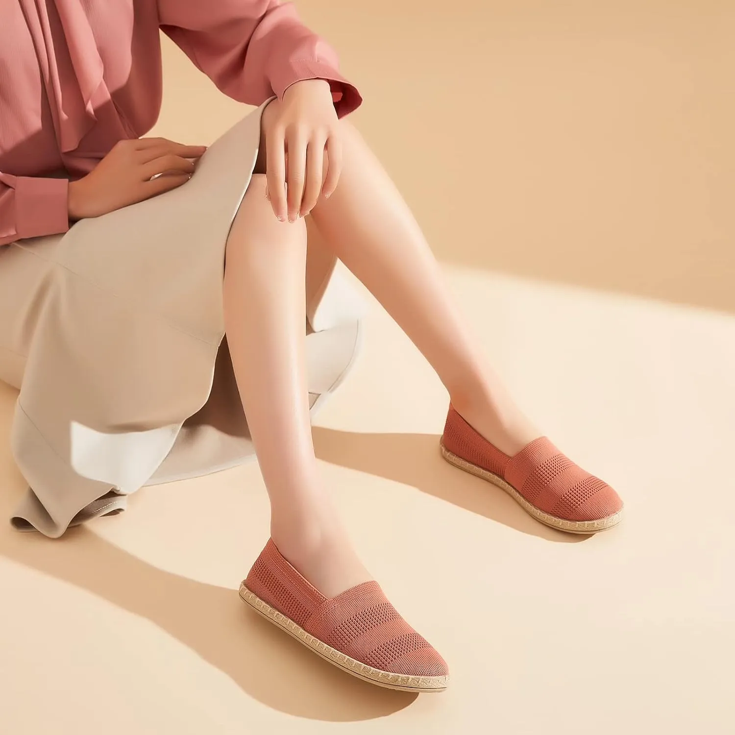 POVOGER Women's Black Flats Mesh Slip On Shoes Breathable Loafers Espadrilles Flats Soft Womens Casual Shoes