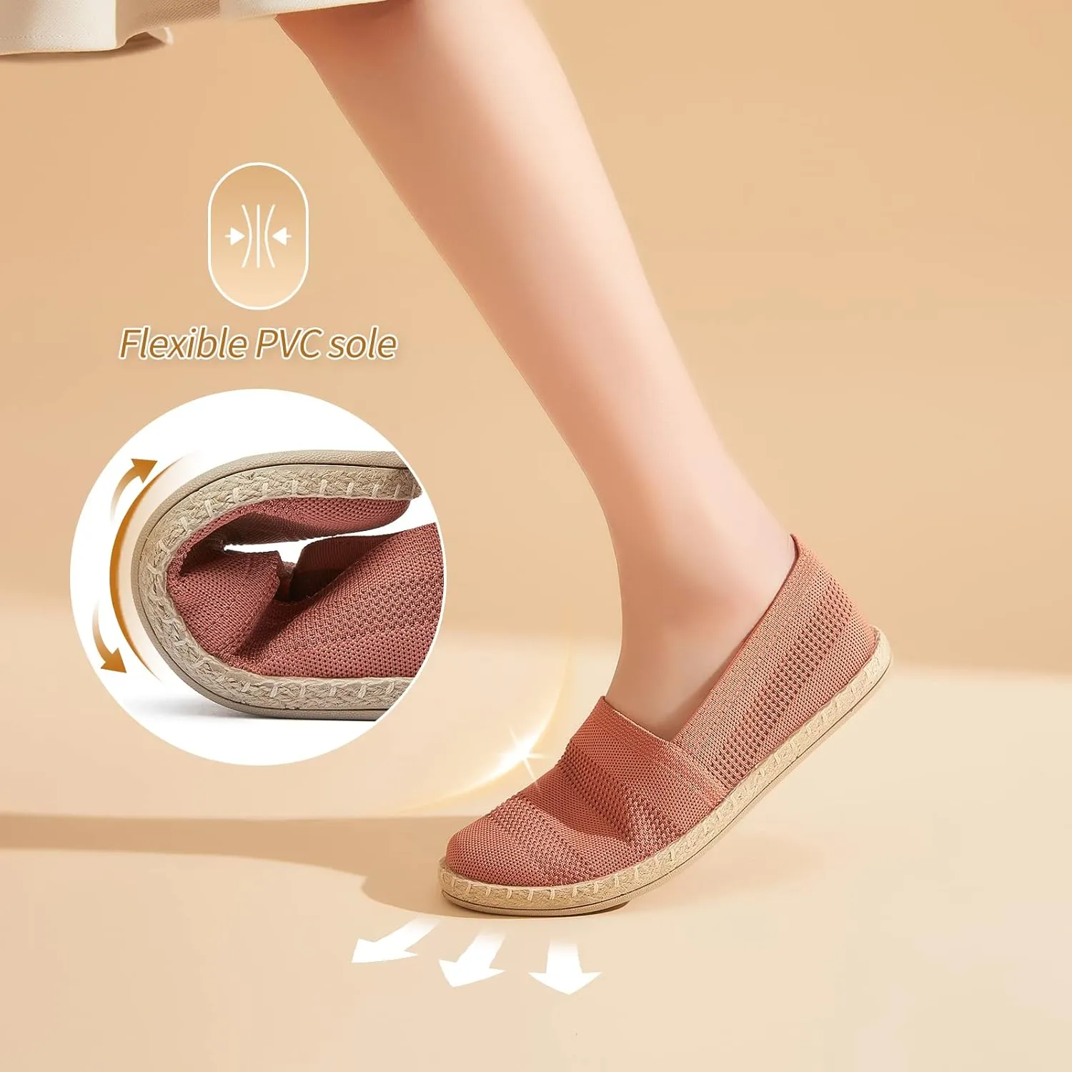 POVOGER Women's Black Flats Mesh Slip On Shoes Breathable Loafers Espadrilles Flats Soft Womens Casual Shoes