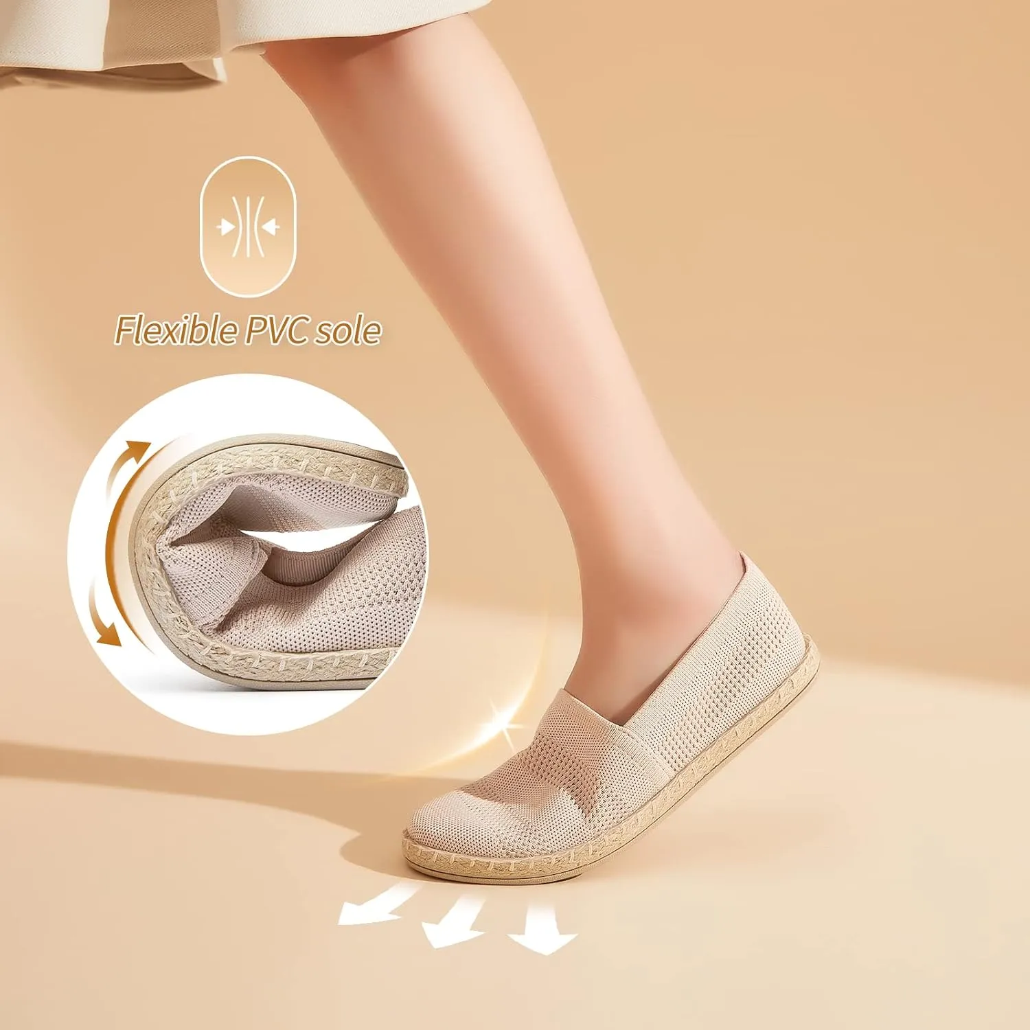 POVOGER Women's Black Flats Mesh Slip On Shoes Breathable Loafers Espadrilles Flats Soft Womens Casual Shoes