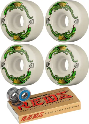 Powell Peralta Dragon Formula 93A Skateboard Wheels with Bones Big Balls Reds Bearings Bundle