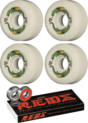 Powell Peralta Dragon Formula 93A Skateboard Wheels with Bones Reds Bearings Bundle