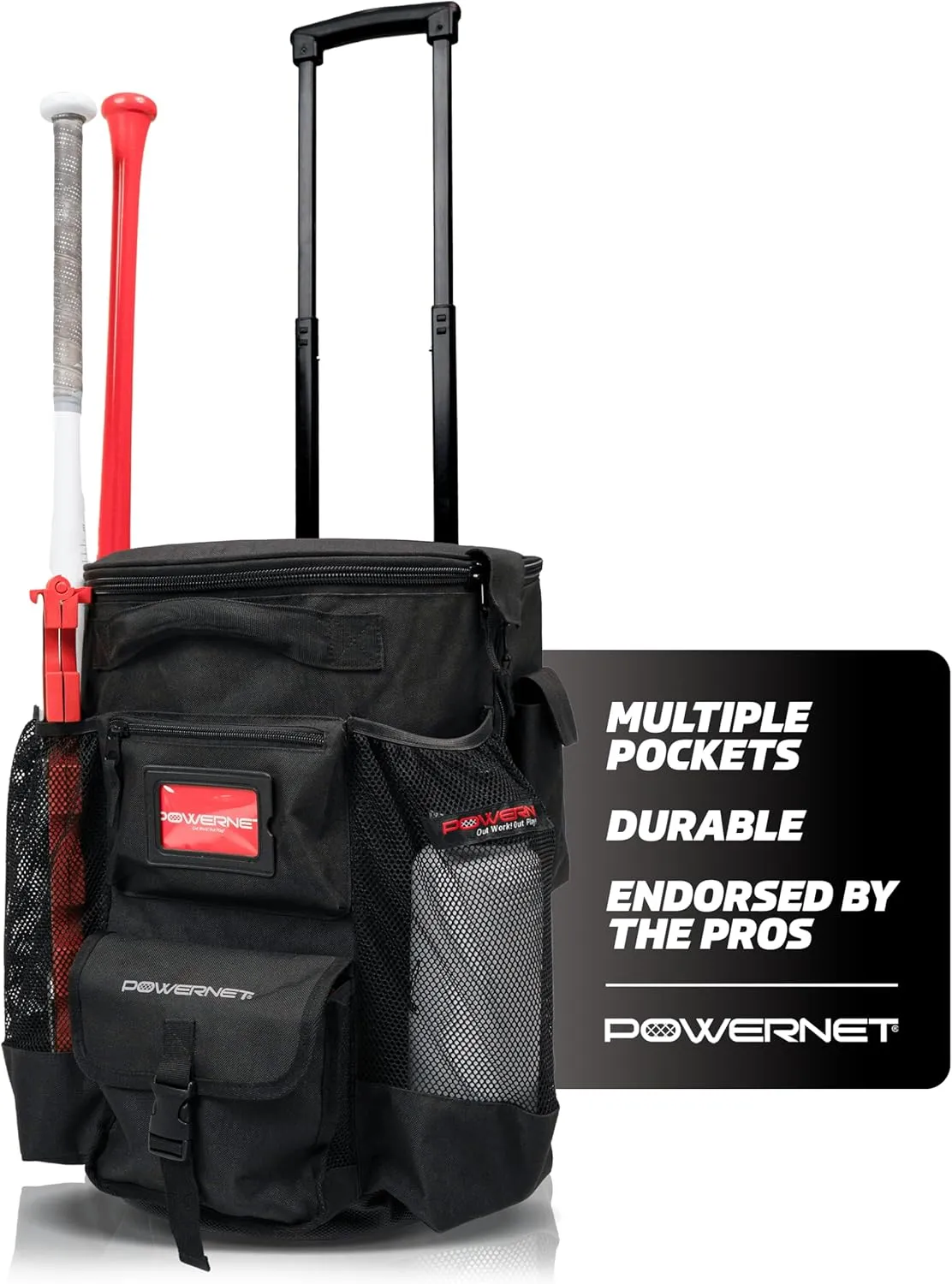 PowerNet Baseball Softball Coaching Bucket Caddy Cover, Multiple Pockets Carry Gameday Essentials, 3 Styles for 6 Gallon Bucket Organization Including All Terrain Wheeled