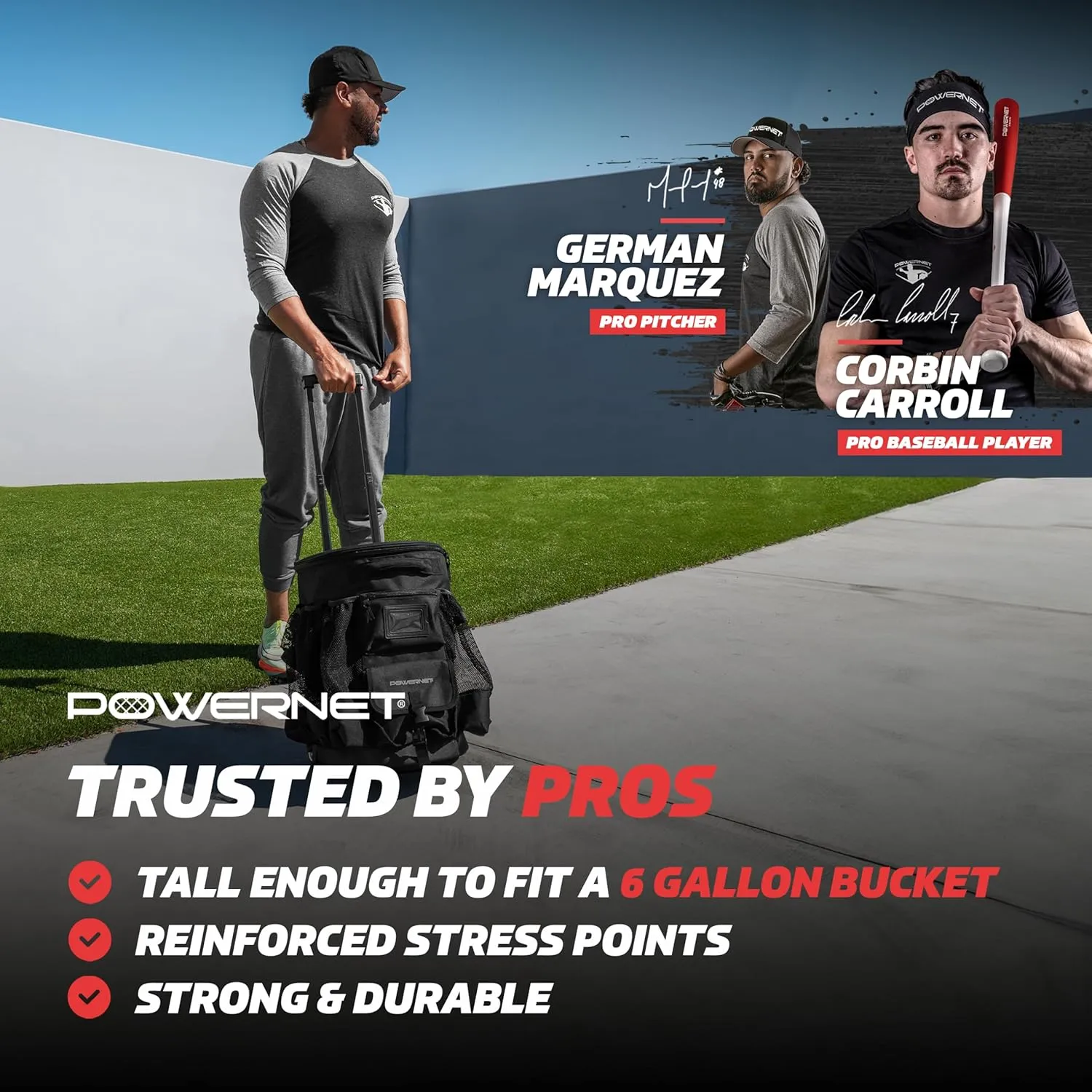 PowerNet Baseball Softball Coaching Bucket Caddy Cover, Multiple Pockets Carry Gameday Essentials, 3 Styles for 6 Gallon Bucket Organization Including All Terrain Wheeled