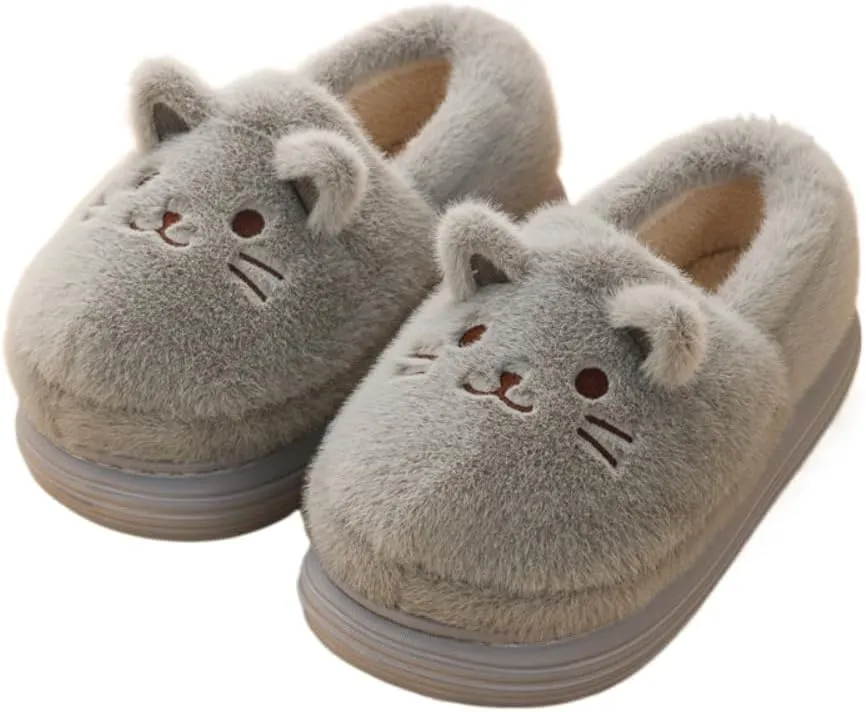 Premium Comfort Closed Back Thermal Cute Cat Animal Non Slip Women's Fuzzy House Slippers Indoor Soft Warm Shoes