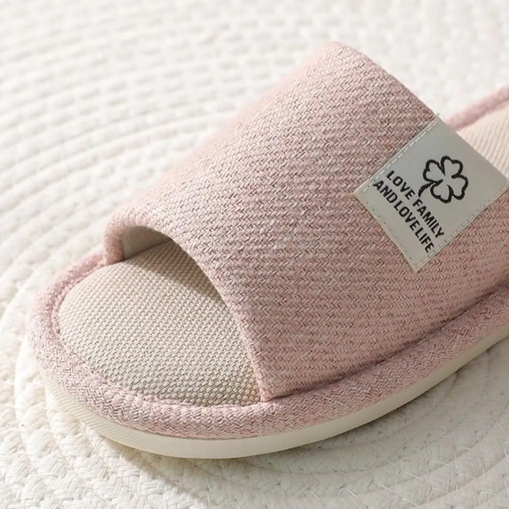 Premium Comfort Silent All Seasons Linen Open Toe Men's House Slippers Indoor Soft Home Slip On Shoes Cushion Sole