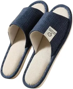 Premium Comfort Silent All Seasons Linen Open Toe Men's House Slippers Indoor Soft Home Slip On Shoes Cushion Sole