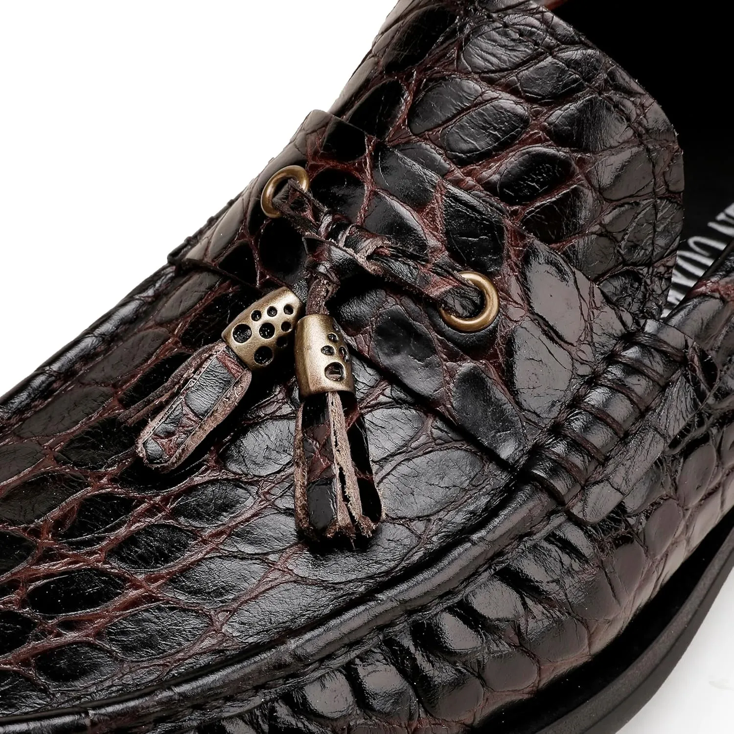Premium Leather Tassel Loafer for Men, Classic Alligator Printed Thick Sole Dress Loafers Shoes for Mens