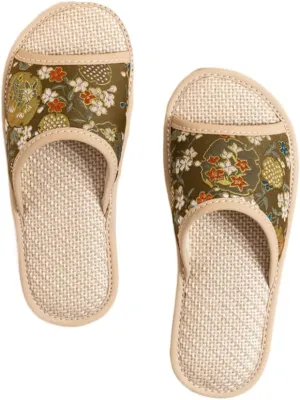 Premium Luxury Satin Silk Royal Flowers All Seasons Comfort Women's House Linen Slippers Indoor Soft Home Slip On Shoes