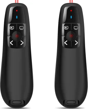 Presentation Pointer Presenter Slide Advancer: Wireless PowerPoint Remote Clicker with USB | 100Ft Control Long Range | Universal Compatibility | Ergonomic Design - 2 Pack