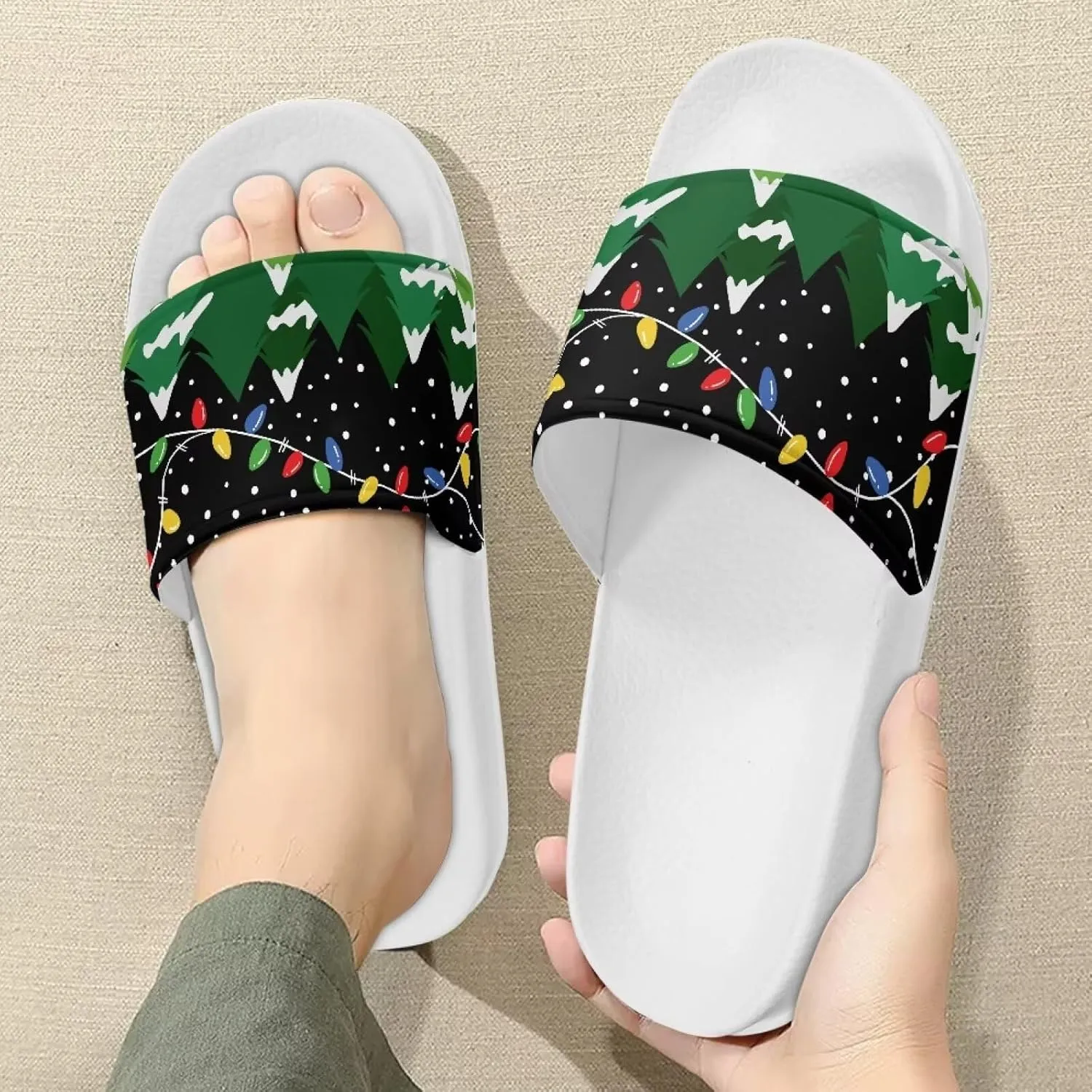Print Slide Sandals for Women Ladies Girls House Slippers Shoes Quick Drying Flat Slides Shower Sandals