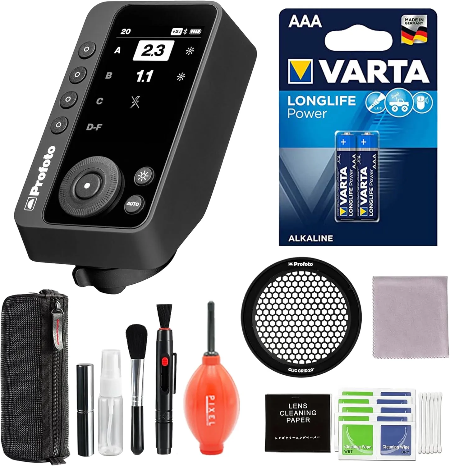 Profoto Connect Pro Remote for Sony Bundle with Profoto Clic Grid 20, Varta AAA Battery, and Additional Accessories