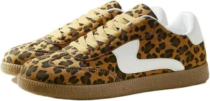 PU Leather Leopard Print Chunky Platform Sneakers for Women Casual Street Style German Trainer Look Plus Height Boost Design for Spring Summer and Fall Wear