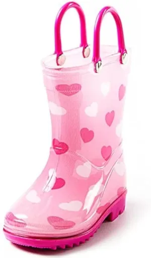 Puddle Play Toddler and Kids Waterproof PVC Rain Boots with Easy-On Handles – Lightweight Slip-Resistant Outdoor Boots for Boys and Girls
