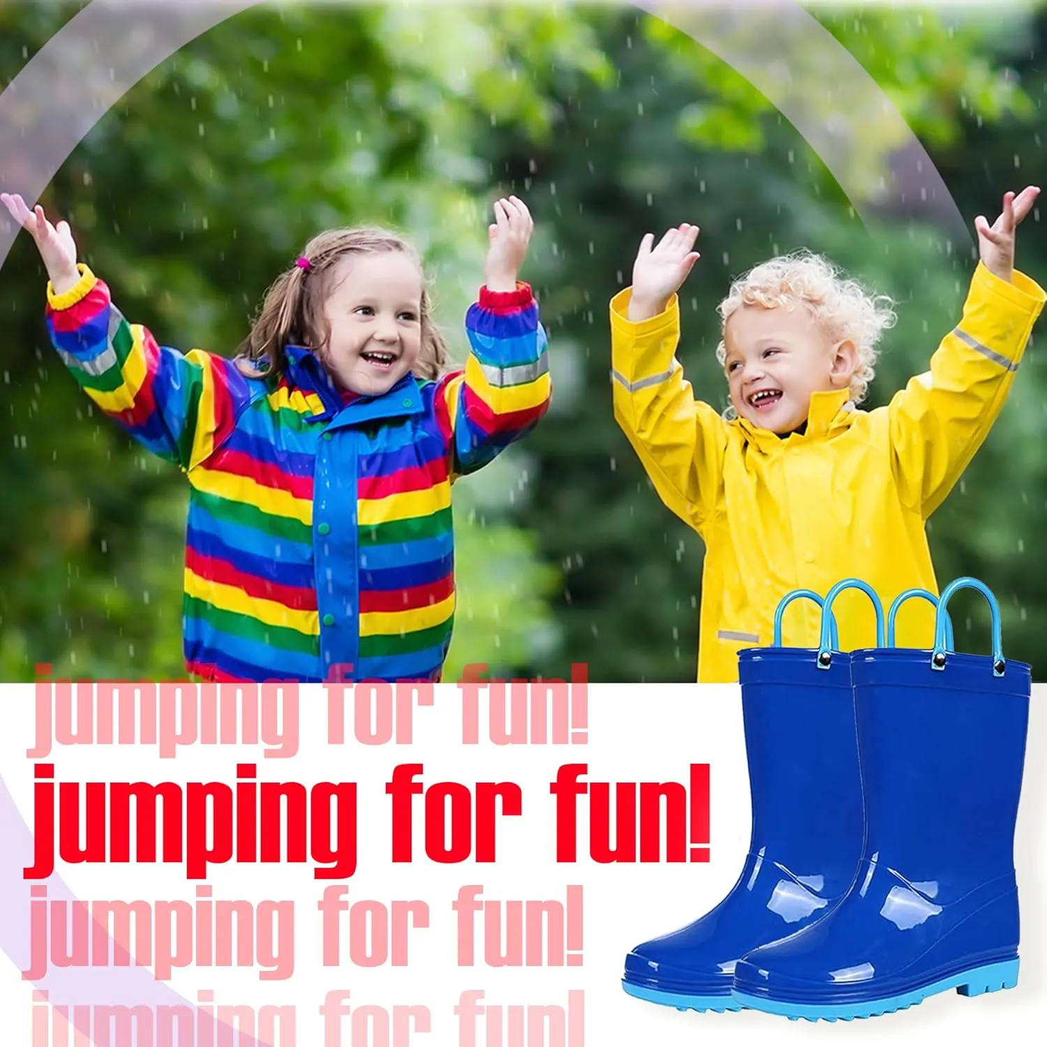 Puddle Play Toddler and Kids Waterproof PVC Rain Boots with Easy-On Handles – Lightweight Slip-Resistant Outdoor Boots for Boys and Girls