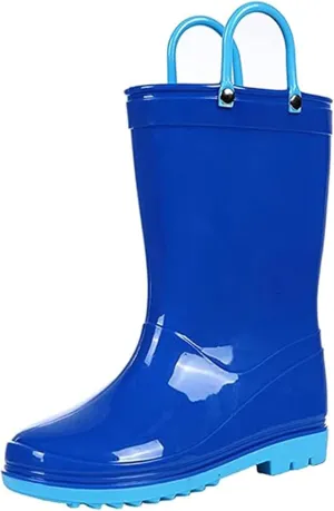 Puddle Play Toddler and Kids Waterproof PVC Rain Boots with Easy-On Handles – Lightweight Slip-Resistant Outdoor Boots for Boys and Girls