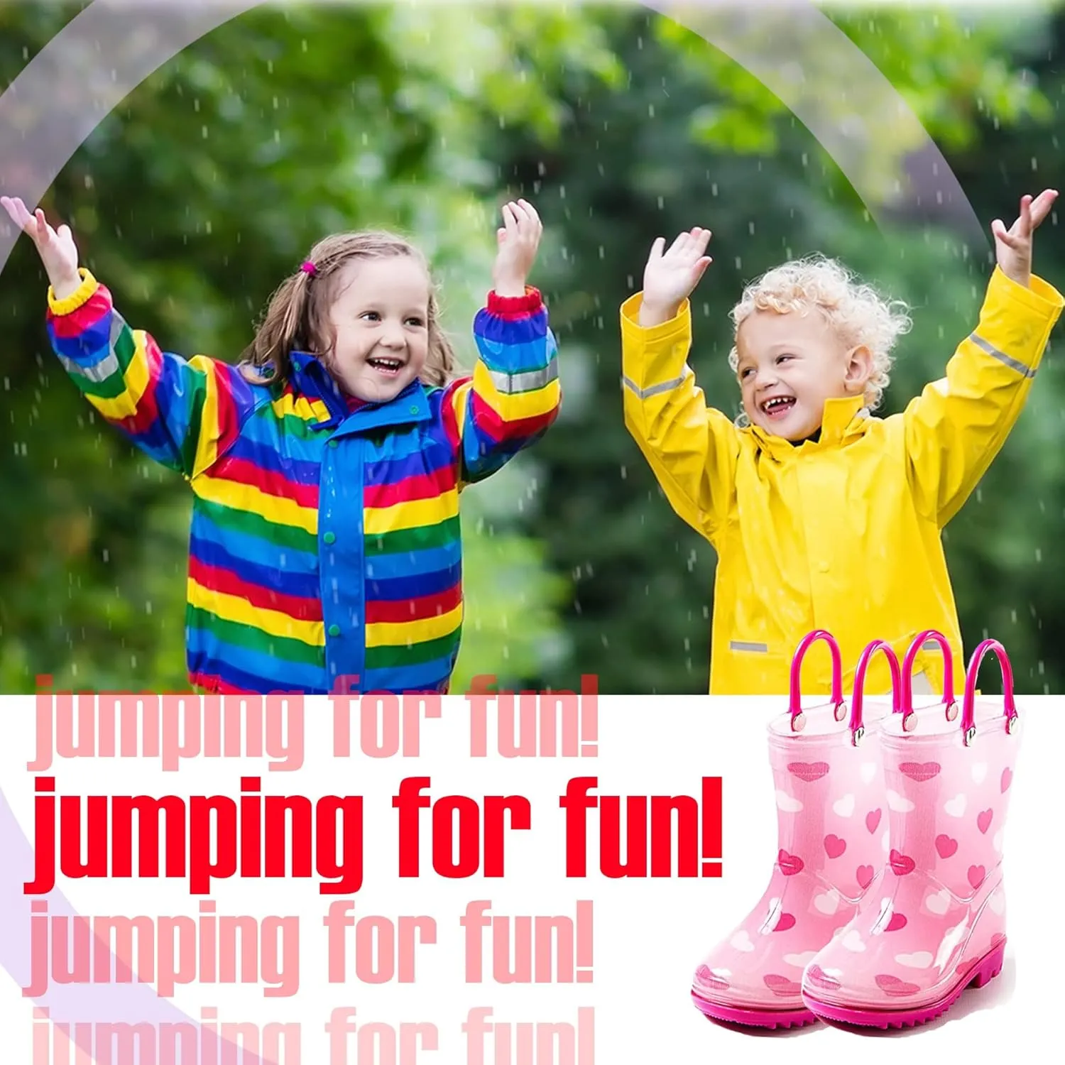 Puddle Play Toddler and Kids Waterproof PVC Rain Boots with Easy-On Handles – Lightweight Slip-Resistant Outdoor Boots for Boys and Girls