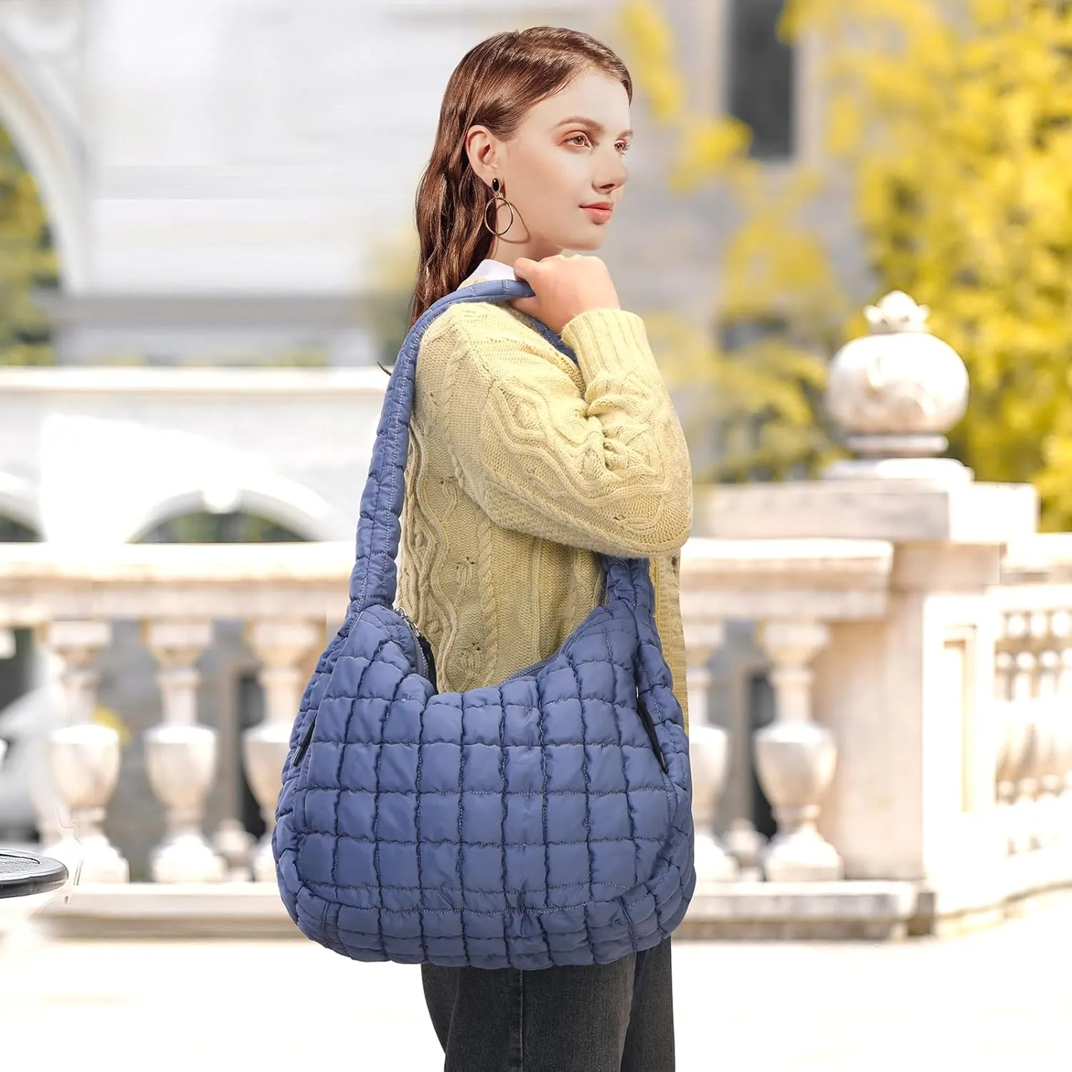 Puffer Tote Bag for Women - Large Quilted Crossbody Handbag - Lightweight Shoulder Hobo Bag - Soft Puffy Carryall