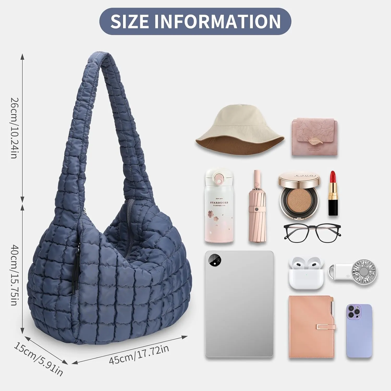 Puffer Tote Bag for Women - Large Quilted Crossbody Handbag - Lightweight Shoulder Hobo Bag - Soft Puffy Carryall