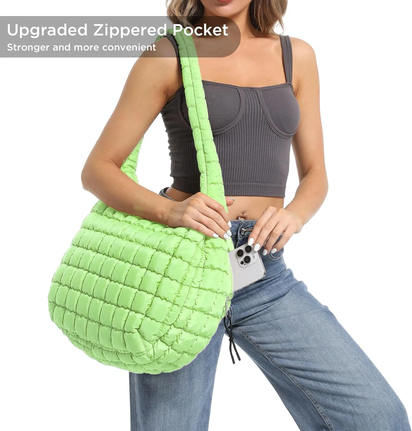 Puffer Tote Bag for Women Large Quilted Tote Bag Quilted Carryall Bag Soft Puffy Crossbody Bag Hobo Handbags Puff Purse