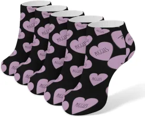 Puggle Love Ankle No Show Socks Soft Loafer Socks Low Cut Non Slip Flat Sock 5 PC