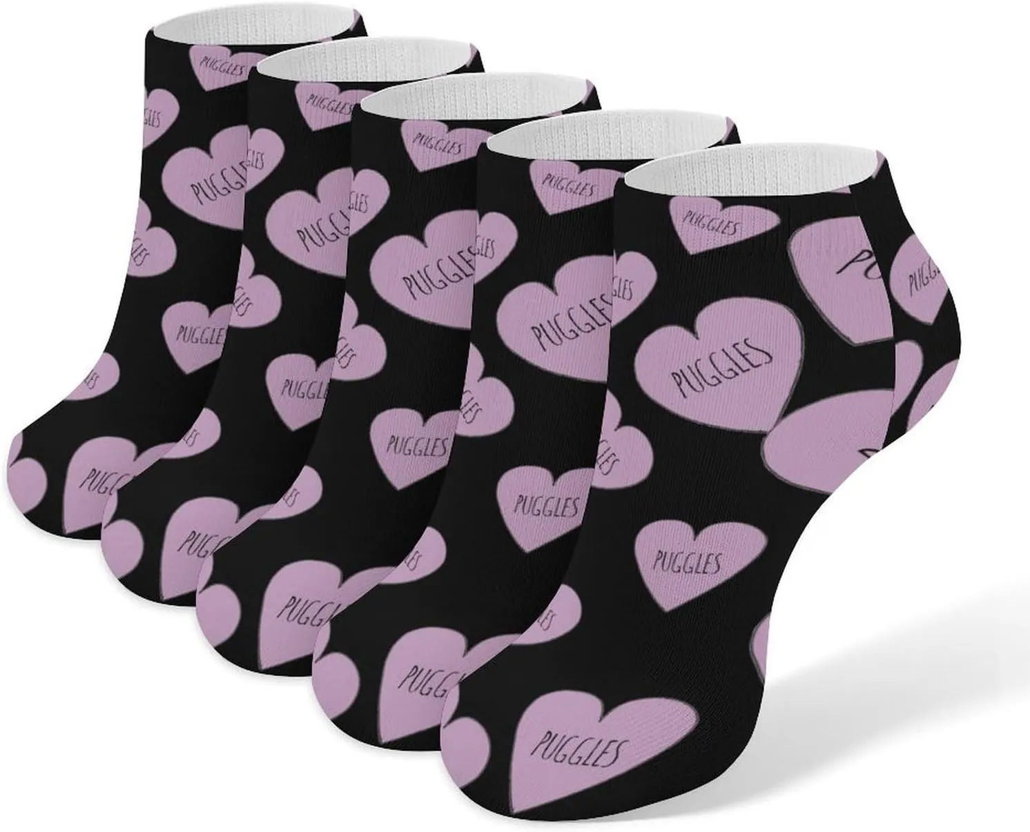 Puggle Love Ankle No Show Socks Soft Loafer Socks Low Cut Non Slip Flat Sock 5 PC
