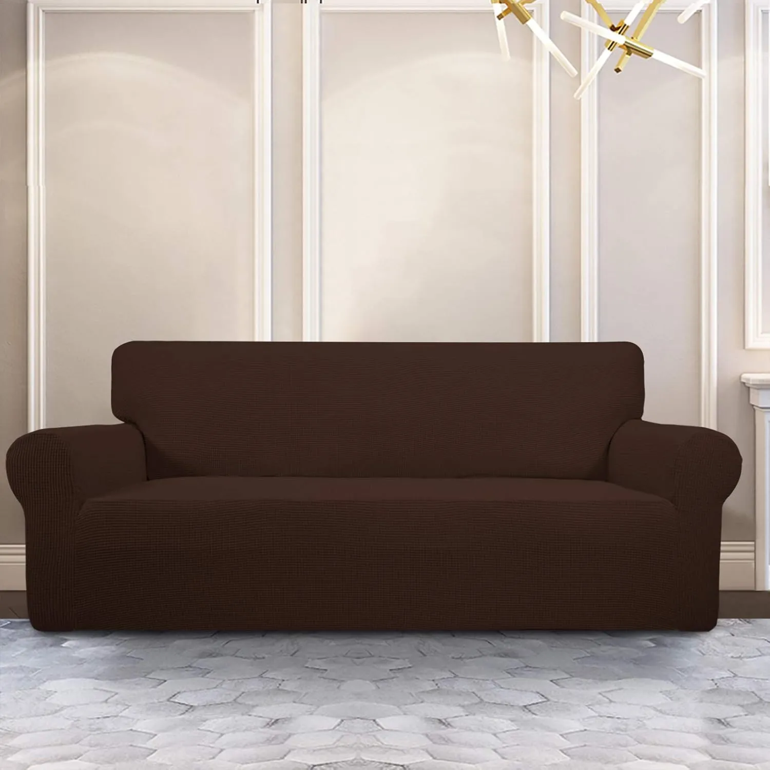PureFit Stretch Sofa Slipcover – Spandex Jacquard Non Slip Soft Couch Sofa Cover, Washable Furniture Protector with Non Skid Foam and Elastic Bottom for Kids (Sofa, Coffee)