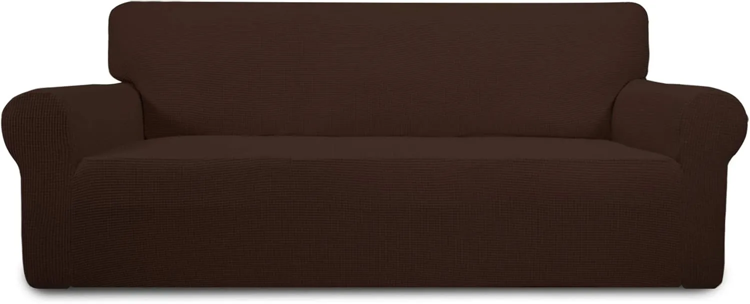 PureFit Stretch Sofa Slipcover – Spandex Jacquard Non Slip Soft Couch Sofa Cover, Washable Furniture Protector with Non Skid Foam and Elastic Bottom for Kids (Sofa, Coffee)