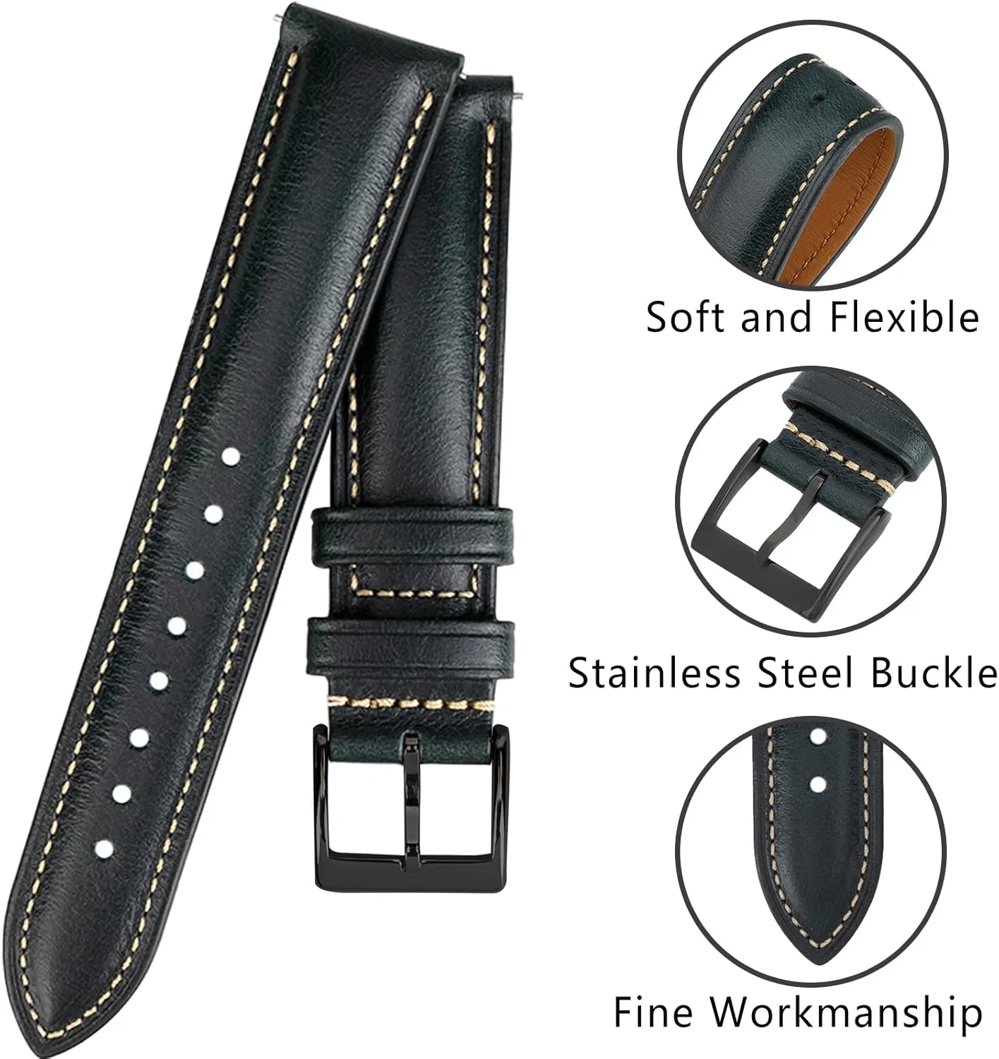 Quick Release Leather Watch Bands 14mm 16mm 18mm 19mm 20mm 21mm 22mm 24mm,Vintage Oil Wax-Tanned Leather Watch Straps Men's Watch Band Replacement Watch Strap for Men Women