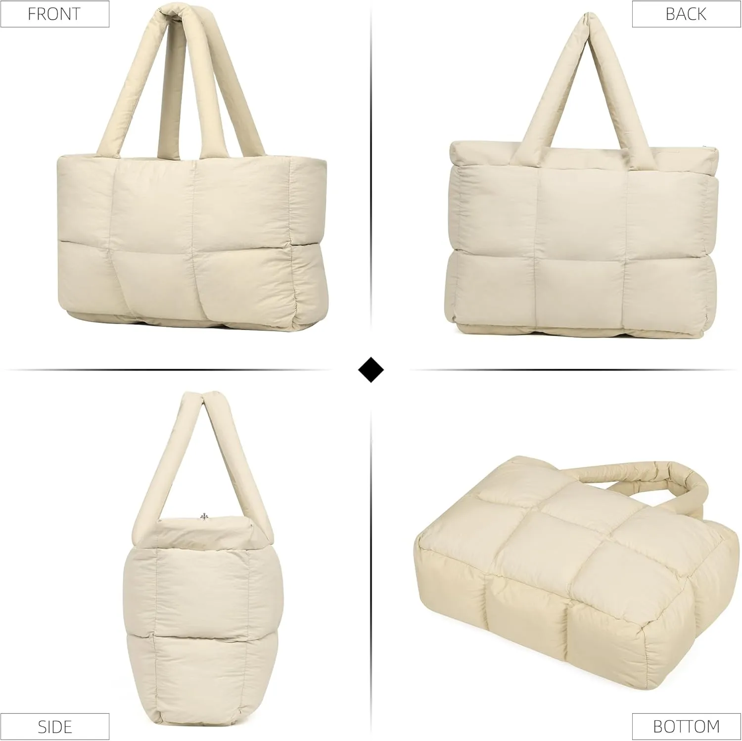 Quilted Puffer Tote Bag for Women Soft Puffy Handbags Purse Soft Lightweight Shoulder Bag