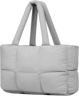 Quilted Puffer Tote Bag for Women Soft Puffy Handbags Purse Soft Lightweight Shoulder Bag