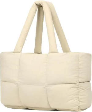 Quilted Puffer Tote Bag for Women Soft Puffy Handbags Purse Soft Lightweight Shoulder Bag